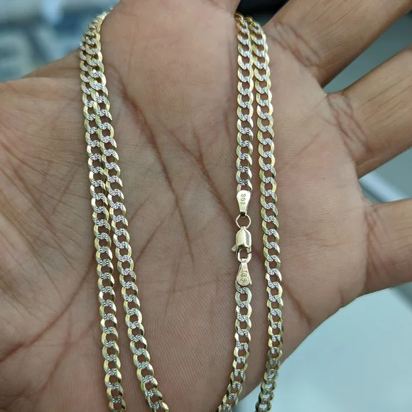 10kt Real Solid Gold Cuban Diamond Cut Chain 3.6mm 22 inch - Picture 8 of 12
